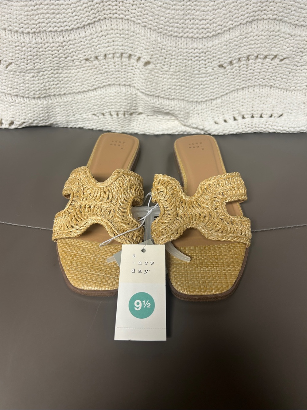 a new day Raffia/Tan Woven Slide Sandals - Women's 9½